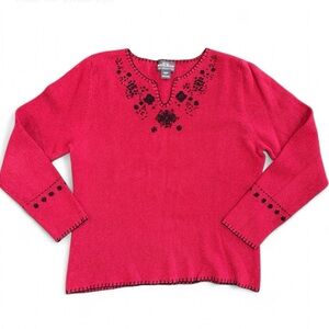 Woolrich Sweater Ruby Red Embroidered Size Large Cabincore Grannycore Snowflake